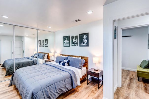Bedroom, Interior, Recessed Lighting, Wood Texture Flooring