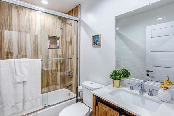 Bathroom, Dual Sink Vanities, Glass Shower, Interior, Recessed Lighting