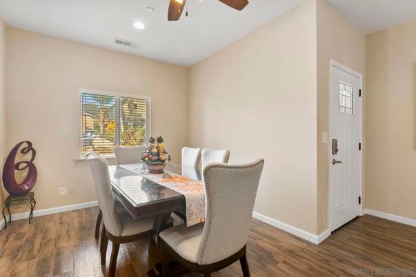 Dining room, Interior, Recessed Lighting, Wood Texture Flooring
