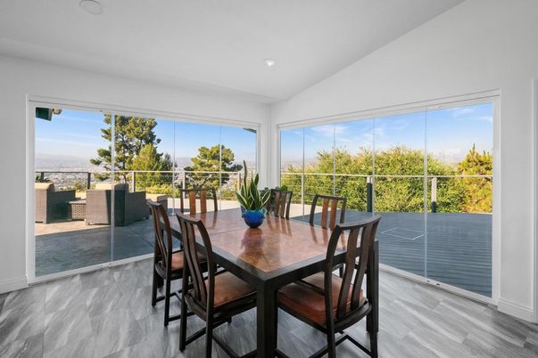 Dining room, Interior, Recessed Lighting, Wood Texture Flooring