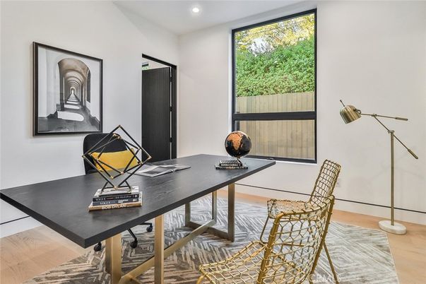Home Office, Interior, Recessed Lighting, Wood Texture Flooring