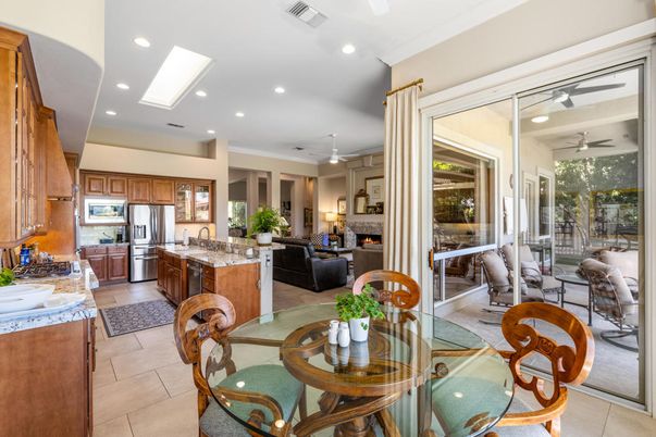 Dining room, Fireplace, Interior, Kitchen, Living room, Pendant Lights, Recessed Lighting, Stainless Steel Appliances