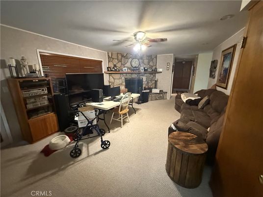Fireplace, Fitness Equipment, Interior, Living room, Stone Walls