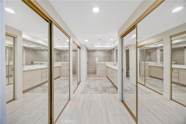 Bathroom, Dual Sink Vanities, Glass Shower, Interior, Recessed Lighting