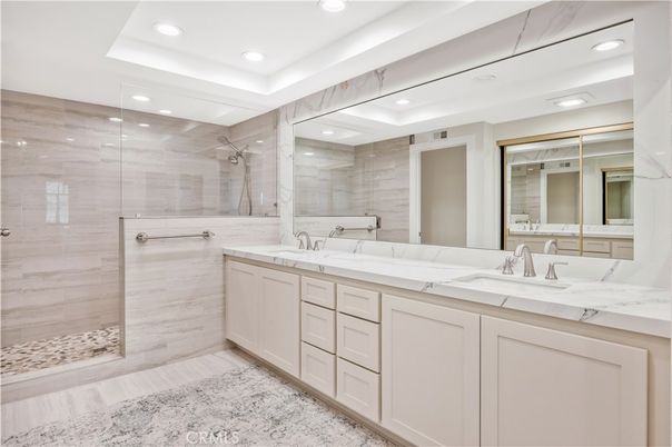 Bathroom, Dual Sink Vanities, Glass Shower, Interior, Recessed Lighting