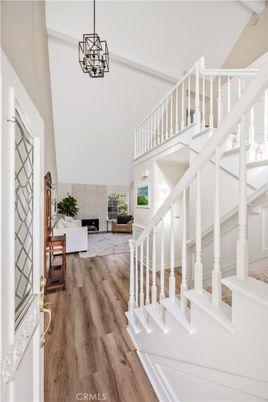 Fireplace, Interior, Living room, Pendant Lights, Wood Texture Flooring