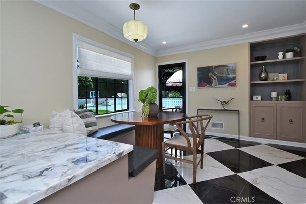 Bedroom, Dining room, Interior, Marble, Pendant Lights, Recessed Lighting