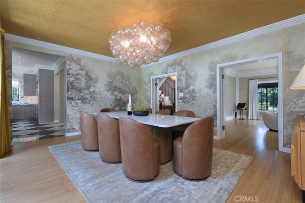 Chandelier, Dining room, Interior, Wood Texture Flooring