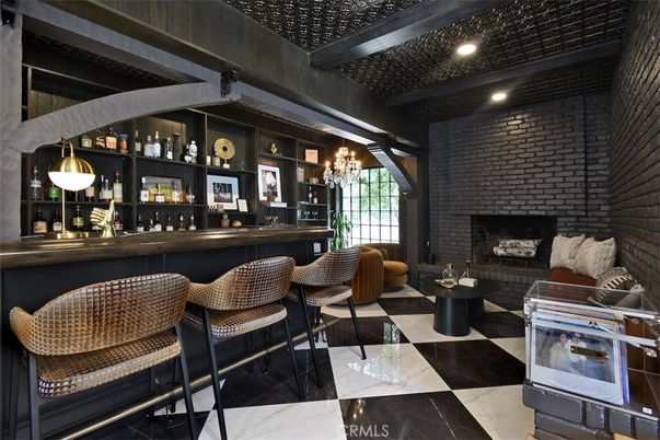 Chandelier, Fireplace, Interior, Marble, Recessed Lighting, Stone Walls
