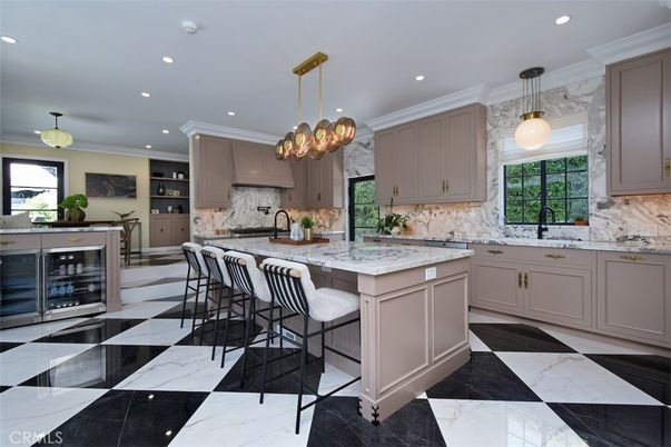 Interior, Kitchen, Marble, Pendant Lights, Recessed Lighting