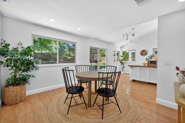 Dining room, Interior, Recessed Lighting, Wood Texture Flooring