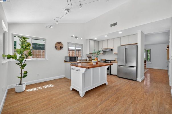 Interior, Kitchen, Recessed Lighting, Wood Texture Flooring