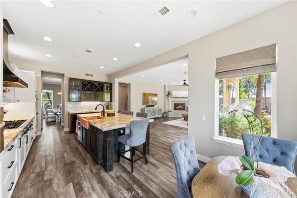 Dining room, Interior, Kitchen, Recessed Lighting, Stainless Steel Appliances, Wood Texture Flooring