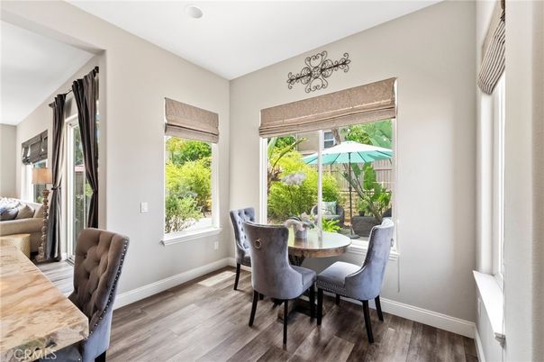 Dining room, Interior, Kitchen, Recessed Lighting, Stainless Steel Appliances, Wood Texture Flooring