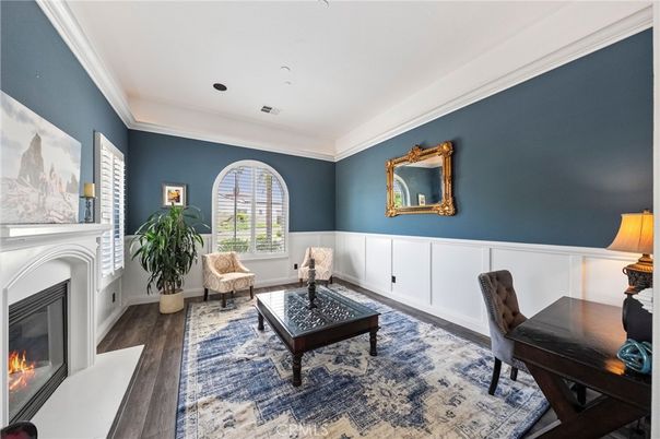 Fireplace, Interior, Kitchen, Recessed Lighting, Stainless Steel Appliances, Wood Texture Flooring