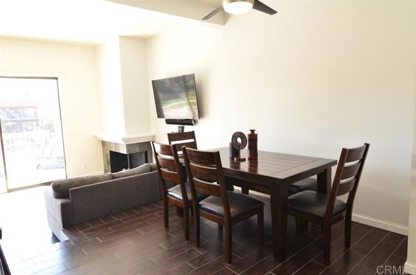 Dining room, Fireplace, Interior, Wood Texture Flooring