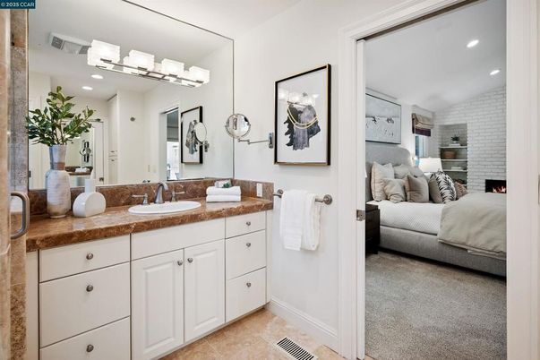 Bathroom, Bedroom, Dual Sink Vanities, Fireplace, Interior, Recessed Lighting