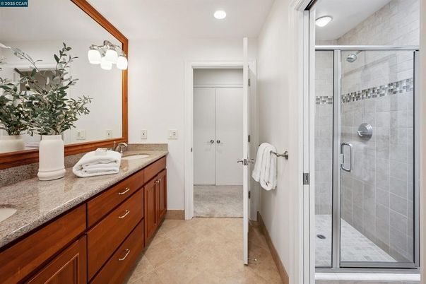 Bathroom, Dual Sink Vanities, Glass Shower, Interior, Recessed Lighting