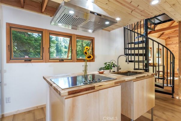 Interior, Kitchen, Recessed Lighting, Stainless Steel Appliances, Wooden Beams, Wooden Ceilings, Wood Texture Flooring