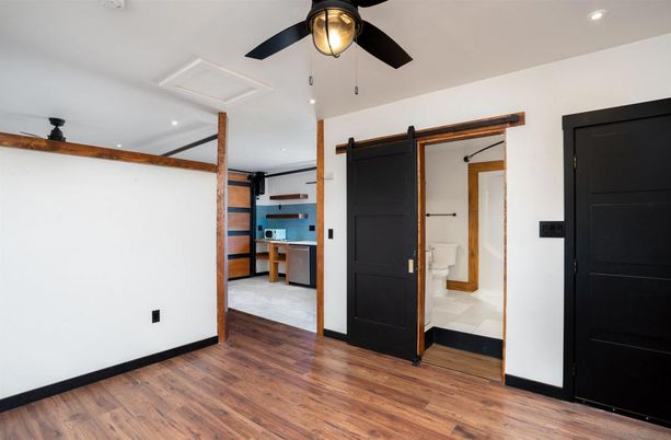 Bathroom, Empty room, Interior, Recessed Lighting, Wood Texture Flooring