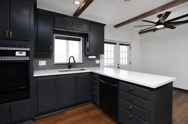 Interior, Kitchen, Recessed Lighting, Wooden Beams, Wood Texture Flooring