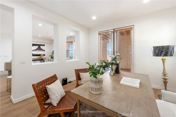 Dining room, Interior, Recessed Lighting, Wood Texture Flooring