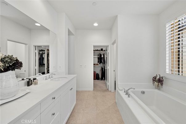 Bathroom, Dual Sink Vanities, Interior, Recessed Lighting, Walk-in Closets