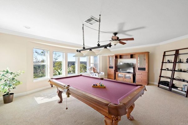 Billiard Table, Game Room, Interior, Pendant Lights, Recessed Lighting