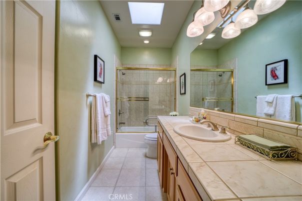 Bathroom, Glass Shower, Interior, Recessed Lighting, Tile Countertops