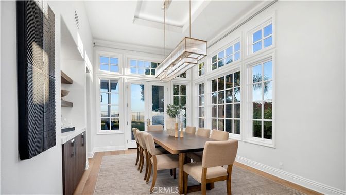 Dining room, Interior, Pendant Lights, Wood Texture Flooring