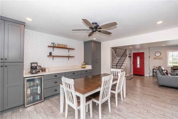 Dining room, Interior, Recessed Lighting, Wood Texture Flooring