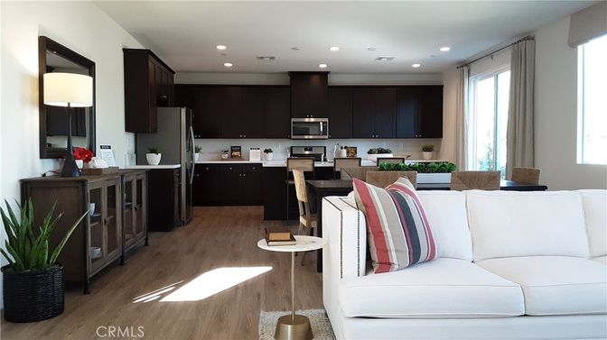 Interior, Kitchen, Living room, Recessed Lighting, Stainless Steel Appliances, Wood Texture Flooring