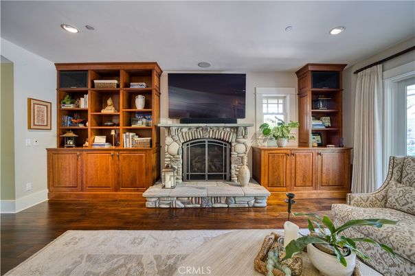 Fireplace, Interior, Recessed Lighting, Wood Texture Flooring