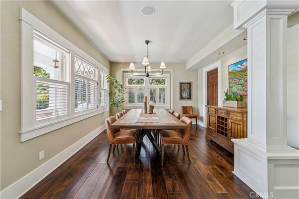 Dining room, Interior, Recessed Lighting, Wood Texture Flooring