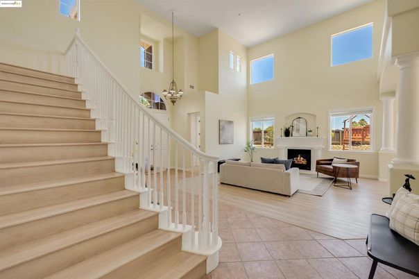Chandelier, Fireplace, Interior, Living room, Pendant Lights, Wood Texture Flooring