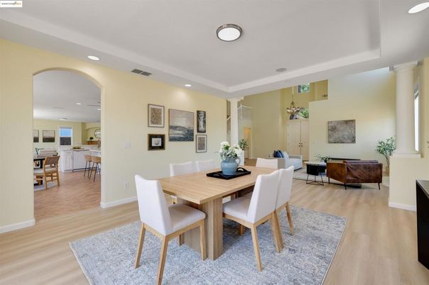 Dining room, Interior, Recessed Lighting, Wood Texture Flooring