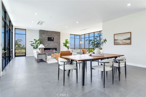 Dining room, Fireplace, Interior, Living room, Recessed Lighting