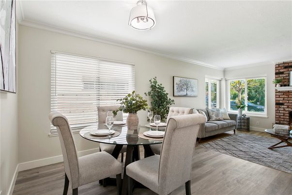 Dining room, Fireplace, Interior, Wood Texture Flooring
