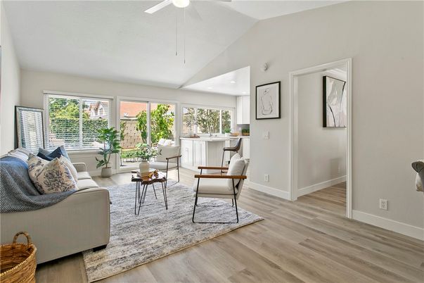Interior, Living room, Recessed Lighting, Wood Texture Flooring