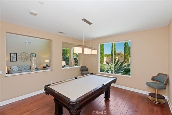 Billiard Table, Game Room, Interior, Pendant Lights, Wood Texture Flooring