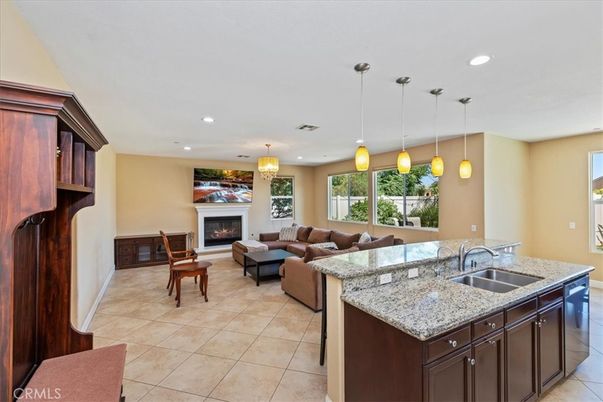 Fireplace, Interior, Kitchen, Living room, Pendant Lights, Recessed Lighting