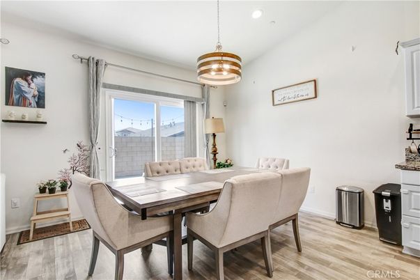 Dining room, Interior, Pendant Lights, Recessed Lighting, Wood Texture Flooring