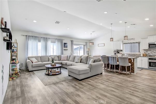 Interior, Kitchen, Living room, Pendant Lights, Recessed Lighting, Stainless Steel Appliances, Wood Texture Flooring