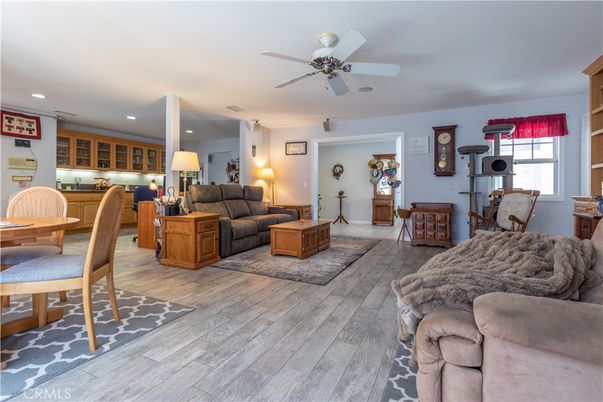 Dining room, Interior, Living room, Recessed Lighting, Wood Texture Flooring