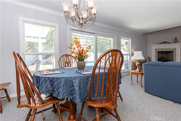 Chandelier, Dining room, Fireplace, Interior
