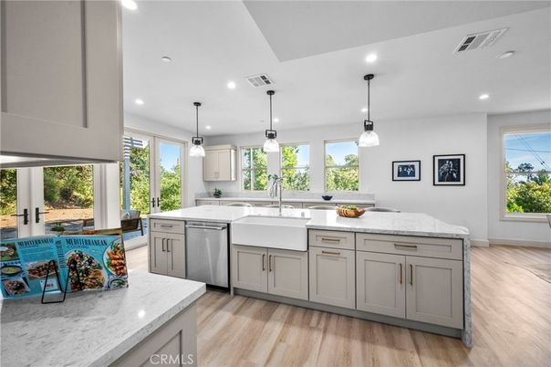 Interior, Kitchen, Pendant Lights, Recessed Lighting, Wood Texture Flooring