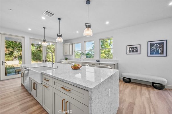 Interior, Kitchen, Pendant Lights, Recessed Lighting, Wood Texture Flooring
