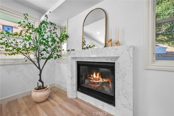 Fireplace, Interior, Recessed Lighting, Wood Texture Flooring