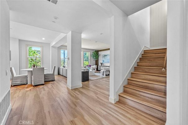 Dining room, Interior, Living room, Recessed Lighting, Wood Texture Flooring