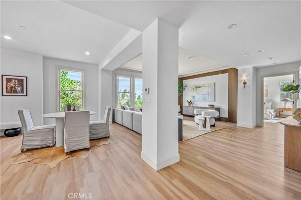 Dining room, Interior, Living room, Recessed Lighting, Wood Texture Flooring